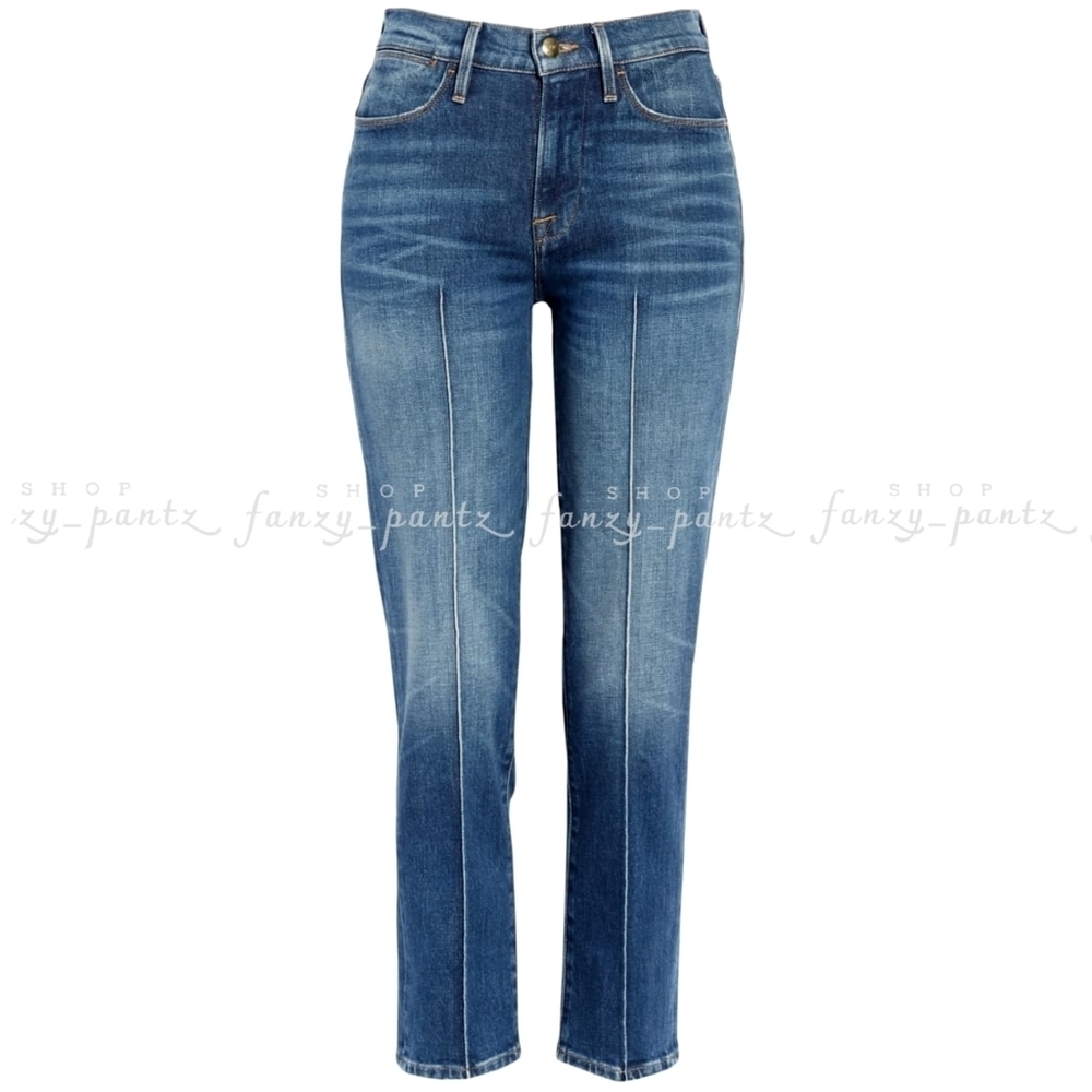 Frame Denim High-Rise Straight Jeans in Faded Blue Wash